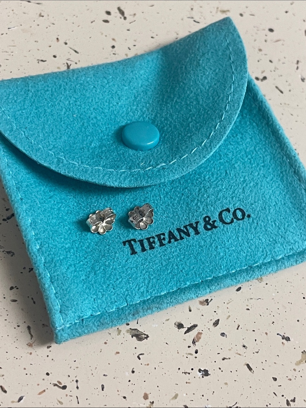 Tiffany & Co. Sterling Flower Backs with Tiffany Blue Pouch. Authentic !